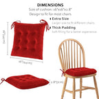 ELFJOY 4 Pack Chair Cushions for Dining Chairs Chair Pads Cushion for Kitchen Office Tufted Square Seat Cushion with Ties (16" Red Velvet) - color: Bright Red