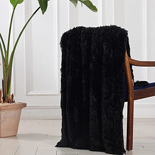 Tuddrom Decorative Extra Soft Faux Fur Blanket Twin Size 70" x78",Reversible Fuzzy Lightweight Long Hair Shaggy Fleece Blanket,Fluffy Cozy Plush Comfy Microfiber Throw Blanket for Couch Sofa Bed,Black - color: Black, size: Twin-70" x 78"