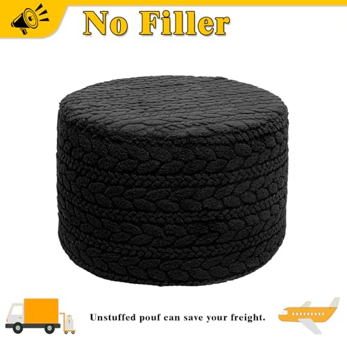 Asuprui 20x14 Inch Unstuffed Ottoman Pouf Cover – Lightweight Foot Rest, Floor Bean Bag Chair, Storage Pouf for Living Room, Bedroom & Balcony (Filler Not Included) (Black) - color: Black