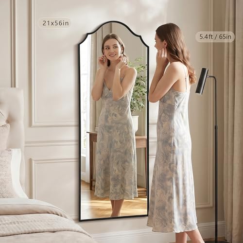 Besdomus Scalloped Full Length Mirror: 21"x56" Black Arched Floor Mirror - Minimalist Modern Wooden Frame Long Body Standing for Wall/Bedroom/Cloakroom/Entryway/Living Room - Home Decor for Housewife - color: Black, size: 56"L x 21"W