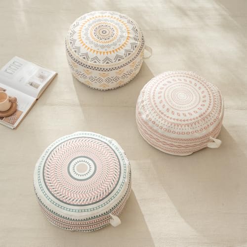 MOCOFO Round Geometric Pattern Pouf Cover with Zipper 18"x18"x8" Storage Canvas Ottoman Seat Footrest for Living Room Bedroom Kids Room Pastel Home Decor - color: Pink/Green