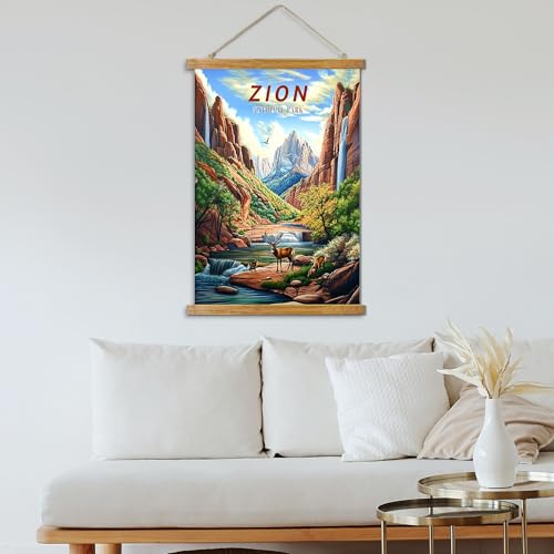 ABoby Vintage Zion National Park Posters - Travel Posters Wall Art for Home, Office - Retro Style Wall Decor with Wood Frames - Ready to Hang - color: Zion