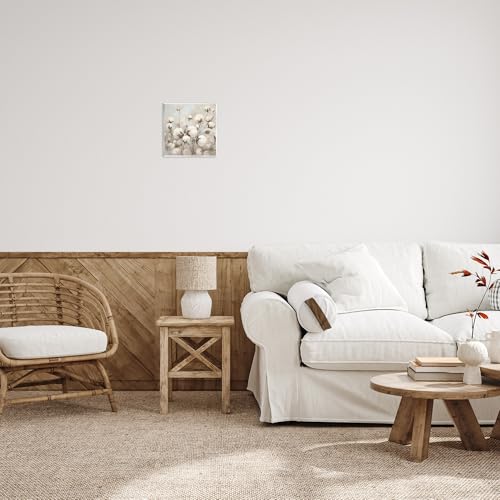 Stupell Industries 'Neutral Cotton Flower Painting', Wall Plaque Art, 12 x 12 Inches, Easy to Hang and Sturdy, Made in USA, by Julia Purinton - size: 12"L x 12"W, style: Wall Plaque (0.5"D)
