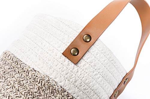 2pack Small Hanging Basket-Cotton Rope Wall Basket with Handle, Hanging Storage Baskets, Shelf Baskets Storage Bin Closet Organizer 6"×6.3", Woven Plant Basket - (White & Brown) - color: White & Brown