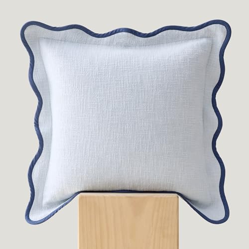 Double Stitch Scalloped Throw Pillow Covers - 100% Cotton Decorative Boho Pillow Covers 20 x 20, Made in India, Square Cushion Case, Modern Home Decor for Couch Sofa Living Room, Arctic Blue - color: Arctic Blue, size: 20" x 20" (Pack of 1)