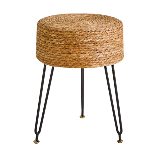 YMYNY Pouf Ottoman, Handmade Natural Water Hyacinth, Pastoral Style Footrest, Footstool with 4 Metal Legs Round Vanity Stool for Bedroom, Hallway, Living Room 12.59"L×12.59"W×17.71"H Natural UHBD029N - color: Natural Color