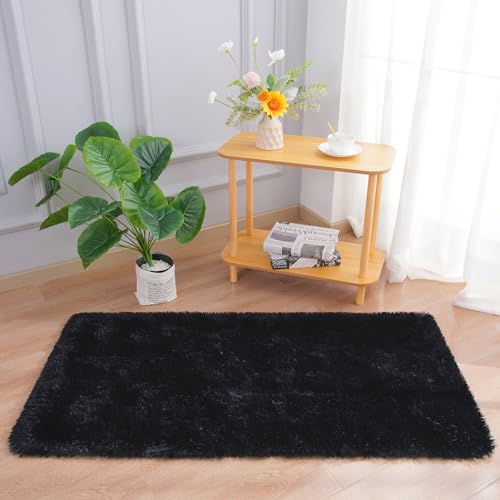 Chicrug Soft Area Rugs for Bedroom Living Room Plush Fluffy Rug 2x4 Feet, Shag Furry Area Rug Carpet Non Shedding for Nursery Children Kids Girls Room Home Decorative, Black - color: Black, size: 2' x 4' (Runner)