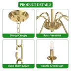 Rustic Farmhouse Candle Chandelier for Dining Room, 6-Light Rustic Black Iron Light Fixture with Classic S-Arm Design for Kitchen Island, Living Room, Foyer-Brass Gold - color: Brass Gold