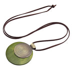 Leather Necklace for Women Long Boho Pendant Hippie Choker Necklace Bohemian Layered Leather Rope Wooden Jewelry Gifts - style: Green Big Wood Pendants