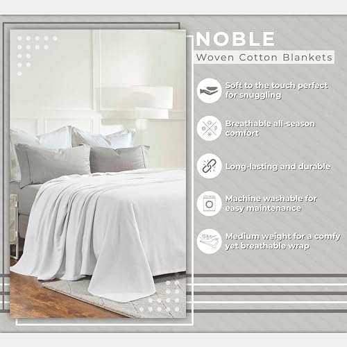 Superior Nobel Cotton Blanket, for Picnic, Beach, Traveling or Camping, Bedroom Essentials, Cover for Bed, Couch, Lounging, Textured Jacquard, Classic Chevron Woven Blanket, Throw, White - color: White, size: Throw