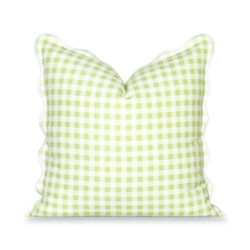 Hofdeco Premium Grandmillennial Coastal Hampton Patio Indoor Outdoor Throw Pillow Cover Only, 20"x20" Water Repellent for Backyard, Couch, Poolside, Grass Green Print Gingham - color: Grass Green Gingham 20"x20"