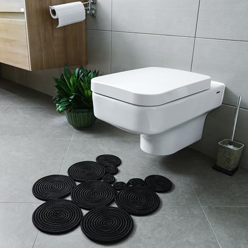 Boho Jute Bath Mat | Handmade Washable Toilet Rug | Modern Bathroom Rug | Double Sided Woven Boho Bathroom Decor | 23.6 x 15.7 inches - color: Black