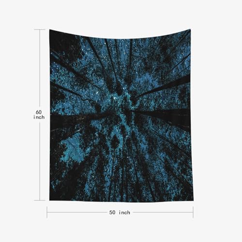 EMMTEEY Starry Night Wall Tapestry - Forest in Night Sky with Stars and Clouds - Bedroom 50x60 Inches for Families - color: Night Forest, size: 50"L x 60"W