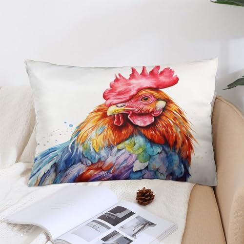Pillow Case Protector Watercolor Chicken Pillow Cover Funny Farm Animals Pretty Big Cock Decorative Throw Pillow Case Double-Sided Printing Design for Sofa/Couch/Porch 16 "x24 - color: Pattern-7, size: 24" x 16" (Pack of 1)