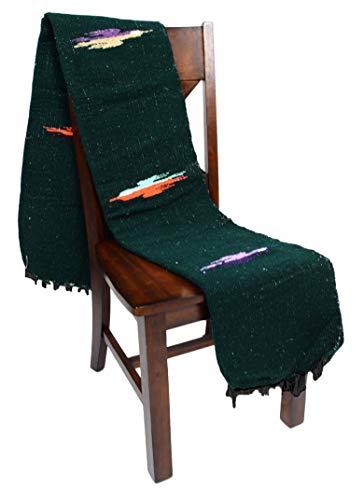 Open Road Goods Mexican Thunderbird Yoga Blanket, Handwoven Throw for Yoga, Meditation, and Home Décor – Versatile Blanket for Beach, Picnic, Camping, or Outdoor Use - color: Dark Green