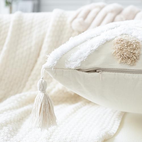 NUYECY Modern Long Lumbar Throw Pillow Cover 14 x 20,Cotton and Linen Tufted Decorative Boho Long Lumbar Pillow Case for Couch Sofa Bed Farmhouse Chair Outdoor,Khaki&Beige&White - size: 20" x 14" (Pack of 1)