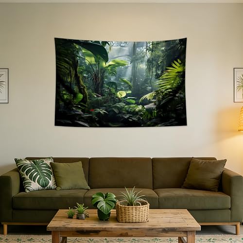 QGHOT Jungle Tapestry Wall Hanging Tropical Rainforest Backdrop Green Palm Leaves Tapestry Extra Large Forest Wall Art for Bedroom Living Room Office Decor 39.1" L x 59.1" W - size: 39.1"L x 59.1"W