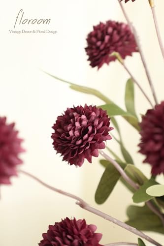 Floroom 5pcs Burgundy Faux Silk Mums Artificial Flowers, Bulk Fake Small Mini Chrysanthemums with Stems for DIY Wedding Centerpieces Floral Arrangements Vase Fillers Home Decorations - color: Burgundy, size: 5pcs