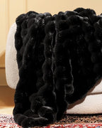 Ultra Soft Cozy Faux Fur Throw Blanket, Fuzzy Plush Thick Bubble Blanket, Luxury Fluffy Blanket for Couch, Sofa, Bedroom, and Living Room, 50x60 Inches, Black - color: Black, size: Throw