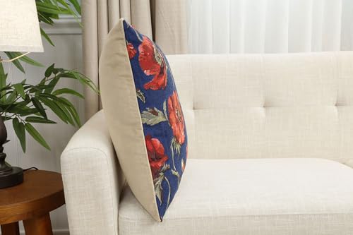 Charlotte Home Furnishings Inc Premium 18x18 Decorative Throw Pillow Cover, Coquelicots Blue Floral Tapestry Cushion Cover, Cotton Jacquard Woven Pillow Cover for Couch, Sofa, Living Room Decor - color: Coquelicots Blue