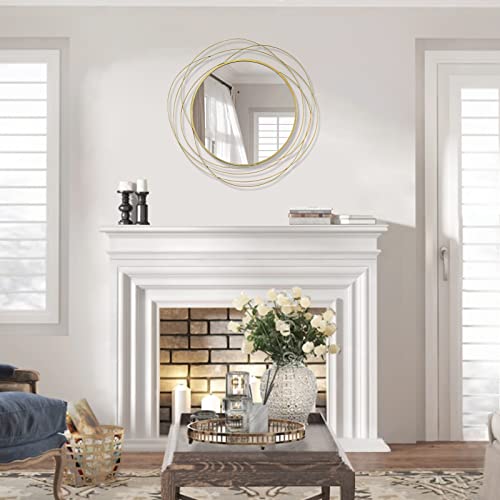 ironsmithn Wall Mirror Mounted Round Decorative Mirrors Circle for Bathroom Vanity, Living Room or Bedroom (Gold1) - color: Gold, size: 20" x 20"