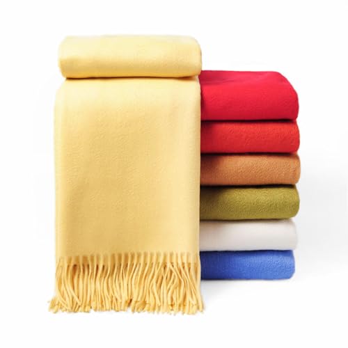 CUDDLE DREAMS Premium Cashmere Throw Blanket with Fringe, Luxuriously Soft (Yellow) - color: Yellow