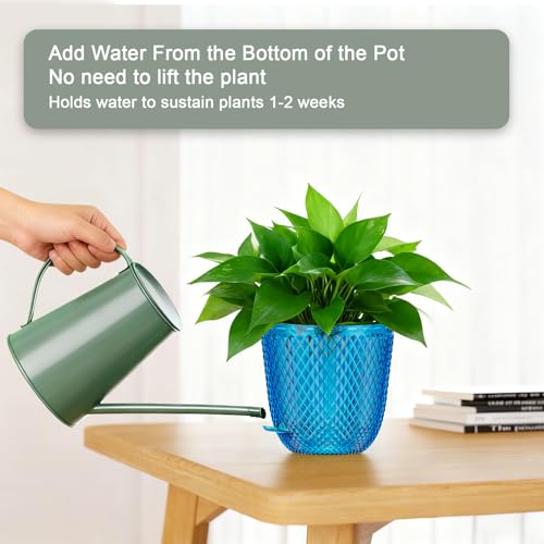 QCQHDU Hanging Planters for Indoor Plants, 2-Pack, 7.2 Inch, Klein Blue | Plastic, Self Watering Plant Hanger, with Drainage Holes, 3 Hooks Chains, For Garden Home - color: Klein Blue, size: 7.2in