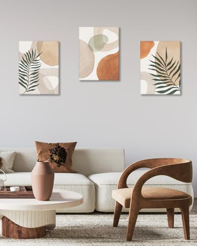 HesenDot Abstract Botanical Wall Art Set of 3, 30x40CM Neutral Plant Framed Canvas Prints, Beige Green Boho Aesthetic Wall Decor for Living Room Bedroom Bathroom Office Home - color: Abstract Wall Art-Framed, size: 16"L x 12"W