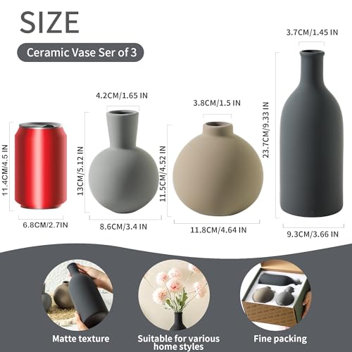 Ceramic Vase Set of 3 | Neutral Vases Home Decor | Modern Flower Pottery Vases Rustic Farmhouse Vase for Table Entryway Mantel Centerpiece Bookshelf Living Room Bathroom Bedroom -Multicolor Large - color: 001-multicolor-larger