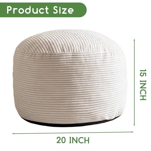 HIGOGOGO Round Stuffed Pouf Ottoman, Corduroy Poufs with Foam Chunk Filling, Furry and Fluffy Pouf Foot Stool Storage Ottoman, 20 X 15 Floor Poufs Foot Rest for Living Room, Beige - color: Beige, size: 20"D x 20"W x 15"H
