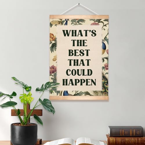 HEYJEEPER Vintage Inspirational Wall Art Poster-What’s the Best That Could Happen Floral Canvas Posters,Retro Self-Improvement Wall Hanging Decor for Bedroom, Living Room, Home Decor 18.5x14Inch - color: Green-Happy