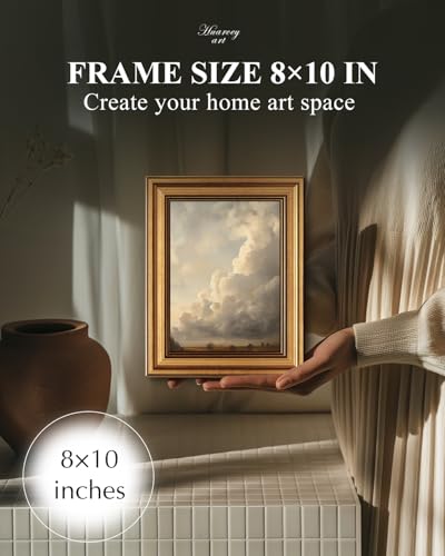 HUARCEY Gold Framed Canvas Wall Art, Cloud Picture Decor, Bedroom Living Room Sky Landscape Nature Decor, Rustic Vintage Neutral Canvas Paintings, 8x10inch - color: Cloud Art, size: 10"L x 8"W