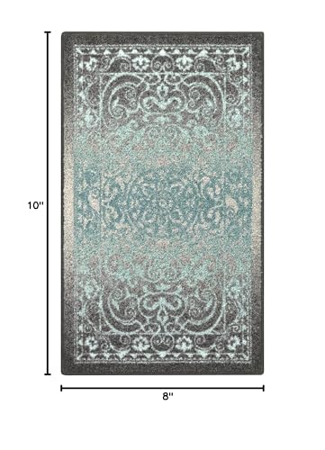 Maples Rugs Pelham Vintage Medallion Area Rugs - Made in USA - Washable, Non-Slip, Low Profile Indoor Rug for Entryway, Foyer, Kitchen, and Bathroom, 1'8 x 2'10, Blue/Grey - color: Grey/Blue, size: 1'8" x 2'10" (Rectangular)