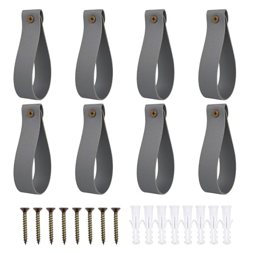Curtain Rod Holders, 8 Pack Leather Curtain Rod Brackets with Screws,PU Curtain Rod Hangers,Leather Straps Hooks for Wall Pole Macrame Boho Art Décor, Gray - color: Gray