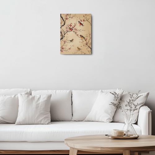 Vintage Birds Flowers Canvas Wall Art, Traditional Persian Birds Bohemian Wall Decor Framed Prints for Kitchen Living Room Bedroom Home Office Apartment Decor, Housewarming Gifts 11.5x15 Inch - color: Multi 1382