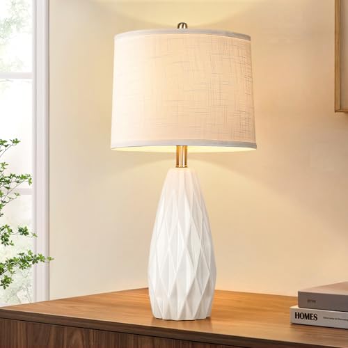 25'' Table Lamp White Table Lamps Modern Ceramic Lamps for Night Stand - Dimmable Bedside Lamps for Nightstand, Bedroom Lamp for Living Room Desk End Table Office Guest Room - color: White