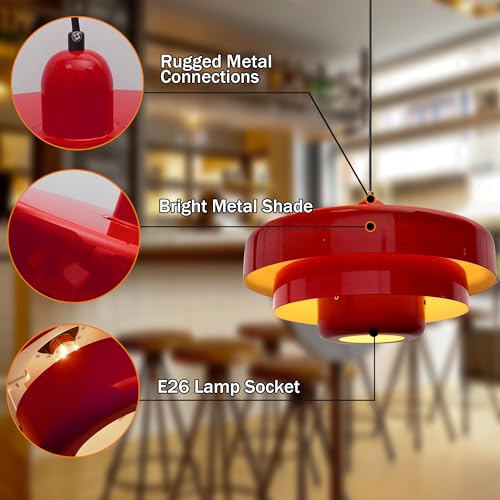 Hanging Lamp Plug in Red Pendant Light Fixtures Mid Century Modern Pendant Lamp Nordic Style Pendant Lighting Metal Shade for Living Room Dining Room Bedroom Kitchen Island - color: Standard-Red (13.5in)