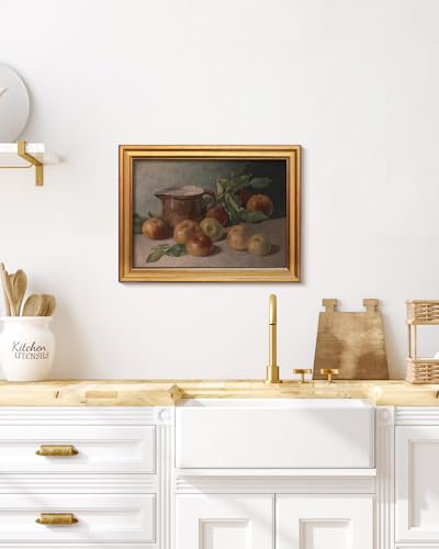 HUARCEY Gold Framed Vintage Wall Art for Living Room, Harvest Apples Still Life Oil Painting Artwork Shelf Decor Abstract Wall Pictures Prints, Farmhouse Fruit Room Decor Bedroom Kitchen Bathroom - color: Apple, size: 16"L x 12"W