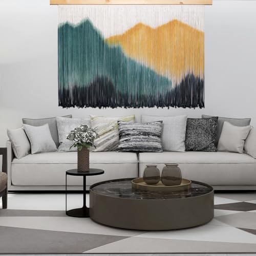 laddawan Extra Large Boho Wall Decor For Bedroom Macrame Wall Hanging Dip-Dyed Tapestry Modern Wooden Home Wall Art For Living room (Yellow) - color: Yellow