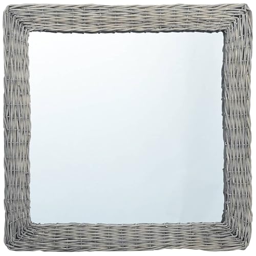 Benzara Wall Mounted Mirror, 20 Inch Square Wicker Woven Frame in Beige