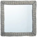 Benzara Wall Mounted Mirror, 20 Inch Square Wicker Woven Frame in Beige