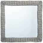 Benzara Wall Mounted Mirror, 20 Inch Square Wicker Woven Frame in Beige