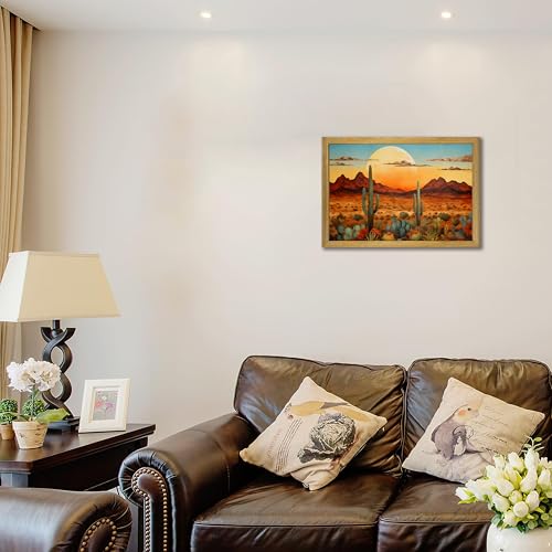 Framed Western Desert Sunset Cactus Wall Art, Vintage Southwest Nature Landscape Canvas Print, Rustic Wall Decor Picture, Boho Mexican Oil Painting for Living Room Bedroom Office bathroom 16x24 Inch - color: Landscape Painting C, size: 24"L x 16"W