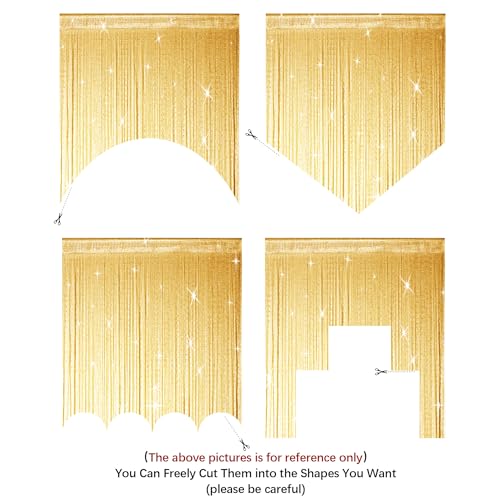 Hysenm 2 Pack 39 x 79 Inch String Door Curtains, Hippie Room Divider Decor Beaded Curtains for Doorway Closet, Boho Home Decoration for Bedroom, Party - color: Gold