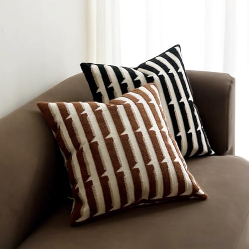 20"x20" Brown Cream Stripe Tufted Pillow Covers Luxury Geometric Accent Pillows Soft Woven Decorative Pillow Cases for Couch, Sofa, Bedroom Décor (Caramel, 20"×20") - color: Caramel, size: 20" x 20" (Pack of 1)