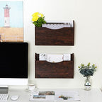 PAG Wall File Holder Wall Mounted Wood Hanging File Organizer for Office, 2 Pockets, Brown - color: Brown