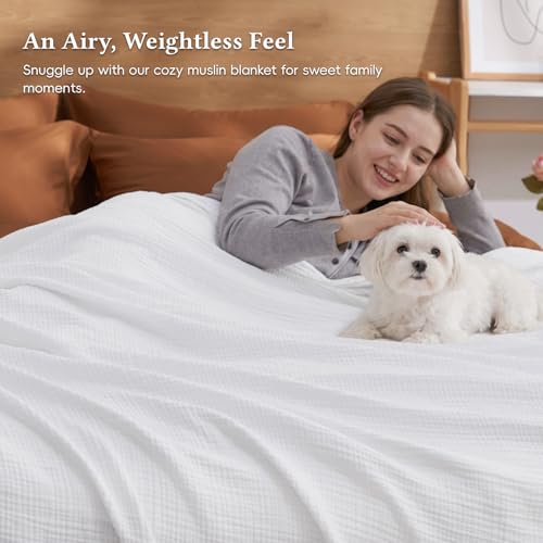 David's Home 100% Cotton Muslin Throw Blanket for College Dorm, 4-Layer Soft Breathable Lightweight Comfy Cozy Throw Guaze for Hot Sleepers, 3D Bubble Room Decor for Bed, Giftable, White, 50"x70" - color: White, size: Throw XL(50x70")