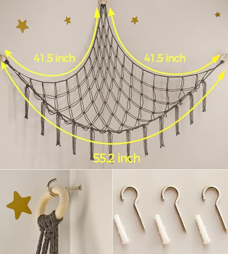 mirolam Stuffed Animals Hammock Net Corner-Hanging Stuff Animal Toy Storage Organizer for Plush Plushie Room Bedroom Nursery Decor Toy Storage Organization - color: Grey, size: Standard(41.5"L x 55.2"W x 41.5"H)