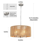 Rattan Chandelier for Dining Room, 5-Light Large Farmhouse Chandeliers Hand Woven Boho Pendant Light Fixture, 19'' Brushed Nickel Wicker Chandelier for Foyer Hallway Bedroom Kitchen Living Room - color: 5-Light Nickel