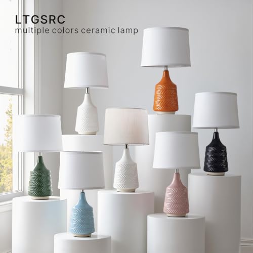Dark Blue Ceramic Table Lamps Set of 2, 18.5" Modern Bedside Lamps for Night Stands, Classic Small Lamps for Living Room End Tables, Farmhouse Boho Lamp for Bedroom Office, LED Bulbs Included - color: dark blue